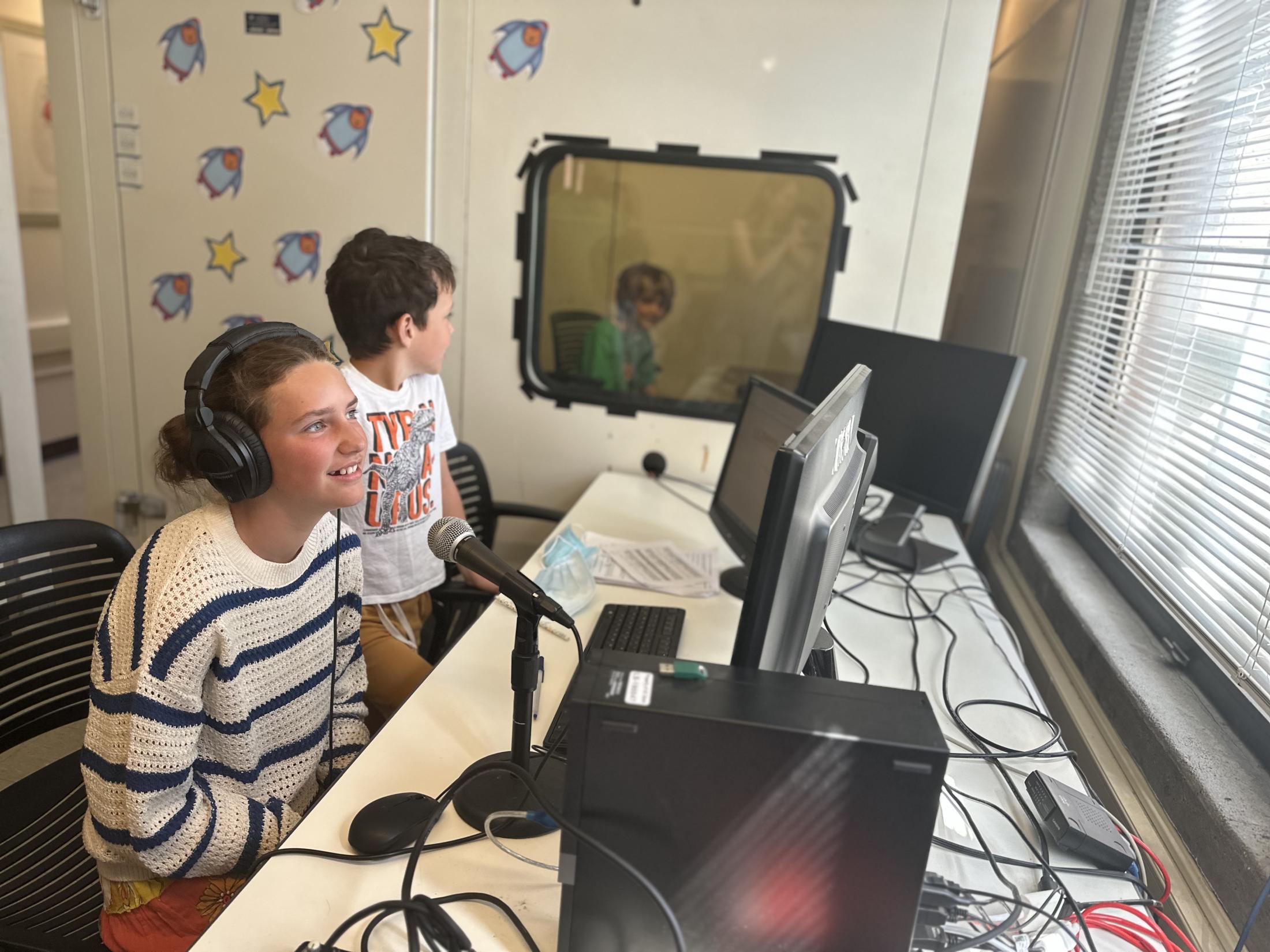 Children enjoying the soundbooth